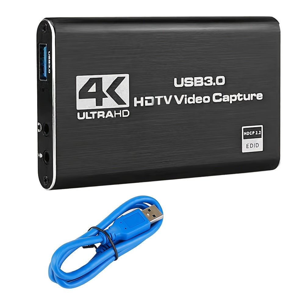 1pc 4K Ultra HD USB 3.0 Video Capture Card, 1080P 60fps HDTV Camera Recording Box, Live Streaming Grabber Recorder with Miniusb Connector, Female to Male, USB Powered, Operating Voltage ≤36V - Model Year 2023, HDTV Recording|Portable Video Recorder|Durab