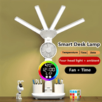 Smart Touch LED Desk Lamp with USB - Dual-Head, Dimmable And Color-Changing Reading Lamp, Built-In Fan And Night Light, Eye Protection Design, Perfect for Home Office And Dormitory Study - No Batterie