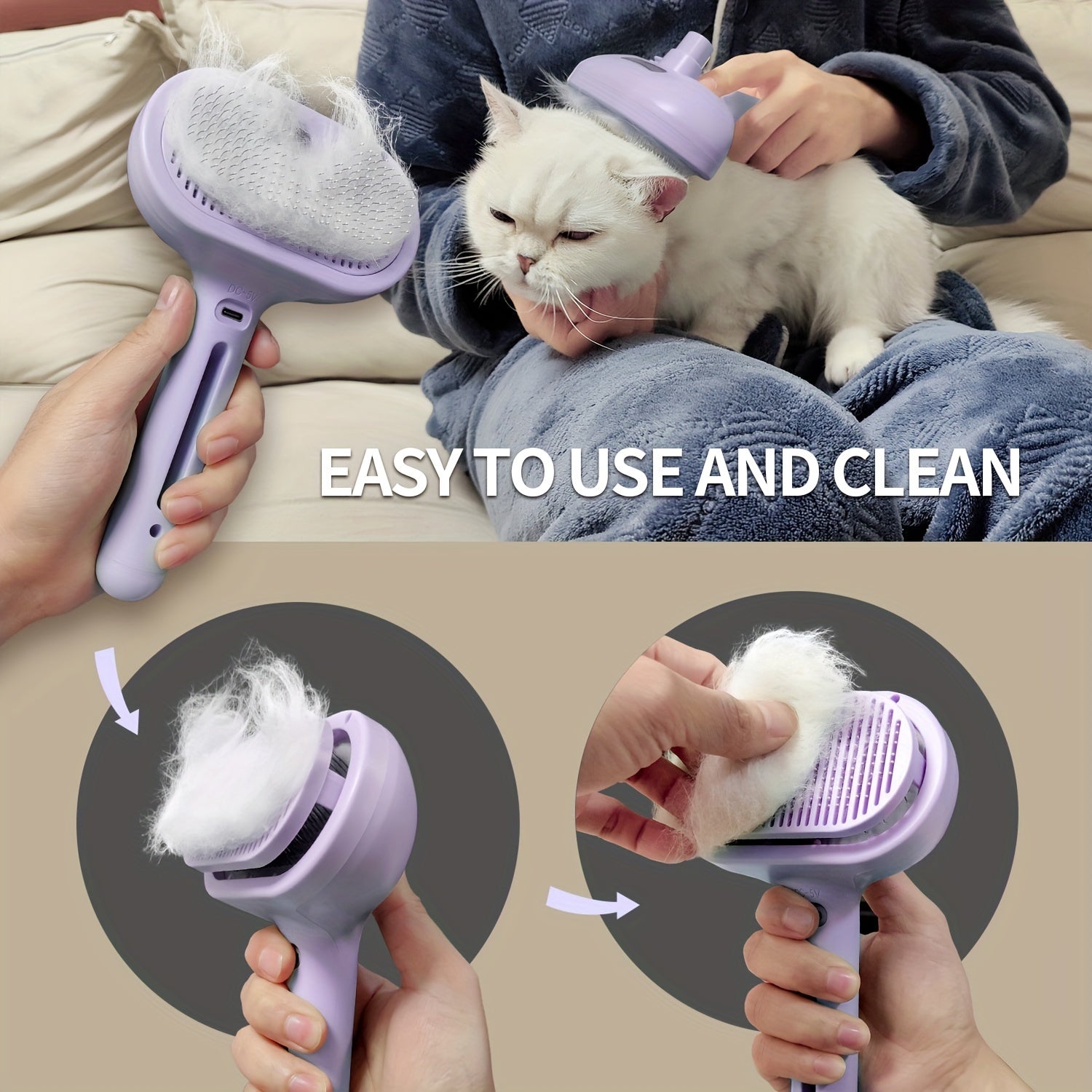 LIVEKEY Cat & Dog Steam Brush - USB-Powered Multifunctional Pet Grooming Tool with Steam Cleaning & Massager, Stainless Steel Bristles & Detachable Brush Head, Ergonomic Handle for Shedding, Waterless Hair Removal, Safe Low-Voltage Operation (Under 36V)