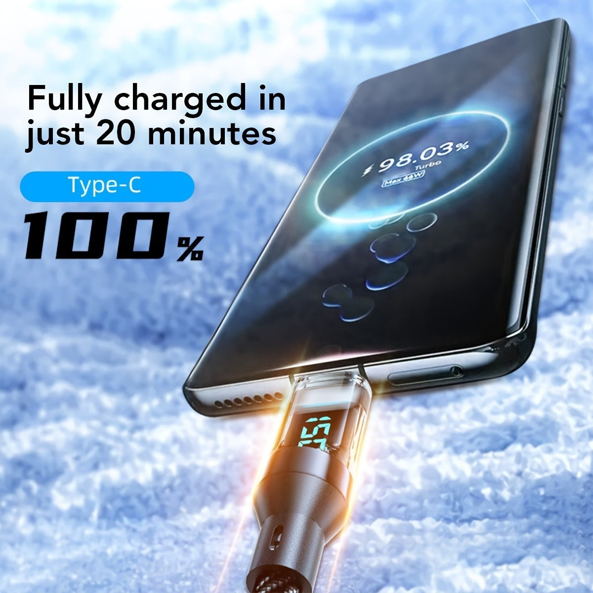 120W Super Fast Charging USB-C Cable, Real-time Digital Display, LED Screen, Flat Nylon, USB Power Supply, Max 36V, Type-C to USB and Type-C to Type-C, 50-80W Input, >80W Max Output, Data Transmission, Battery Not Included