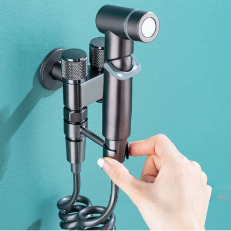 Water Outlet Angle Valve with Hand-Held Toilet Spray And Flexible Hose, Fashionable Design, Wall Mounted Toilet Cleaning Booster Washer, Stainless Steel Toilet Double Outlet Toilet Spray Gun, Fashionable Design of Accessories, Easy to Install Double