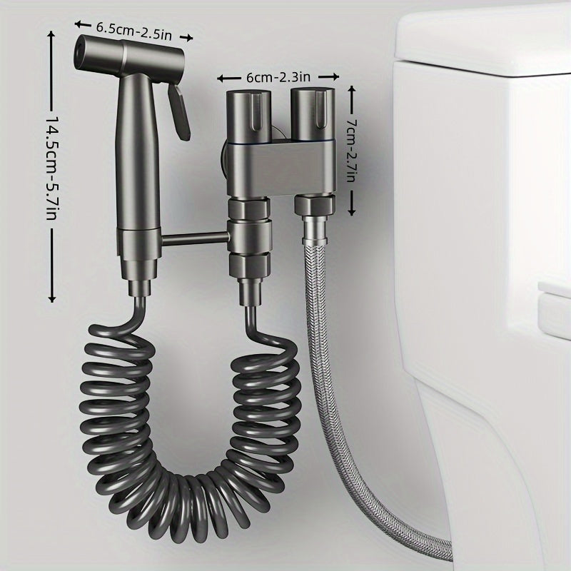 Water Outlet Angle Valve with Hand-Held Toilet Spray And Flexible Hose, Fashionable Design, Wall Mounted Toilet Cleaning Booster Washer, Stainless Steel Toilet Double Outlet Toilet Spray Gun, Fashionable Design of Accessories, Easy to Install Double
