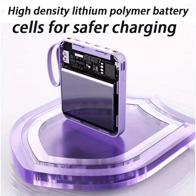 Compact and Portable Large Capacity Fast Charging Mobile Power Bank with 4 Cables, 20000 MAh Lanyard Design, Mini Power Bank
