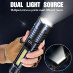 [Tactical Flashlight] 2 Packs Tactical Flashlight, Scalable USB Rechargeable, 5 Light Modes with COB Lamp, 200- 500m Adjustable Beam, ABS LED Ultra Bright Flashlight, Handheld Digital Flashlight, Suitable for Family Camping, Fishing, Hunting, Cycling, Em