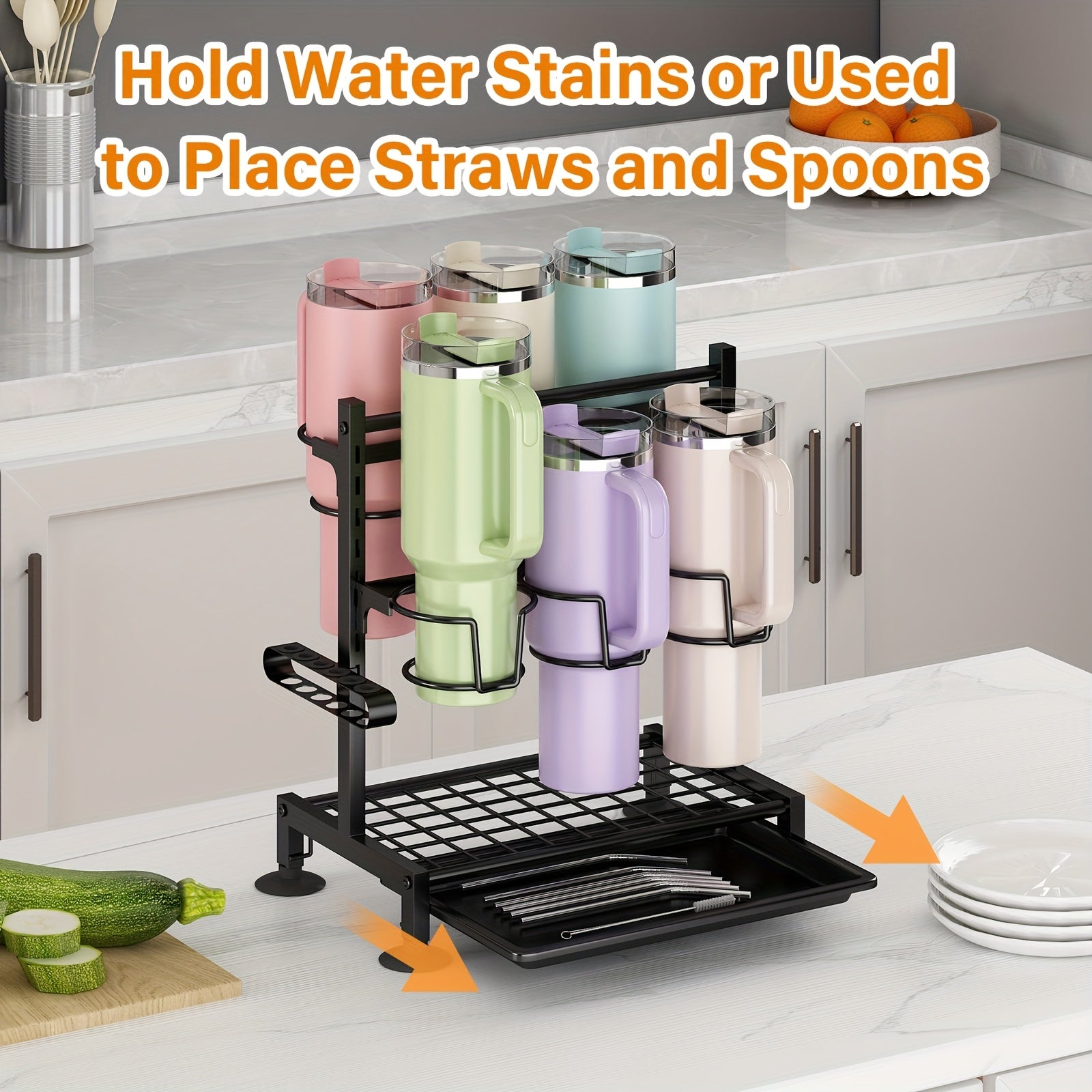 Adjustable 40oz Cup Holder, Water Bottle Organizer Rack For Kitchen Cabinets, Easy-to Carry Kitchen Organizers & Storage For Cup Accessories