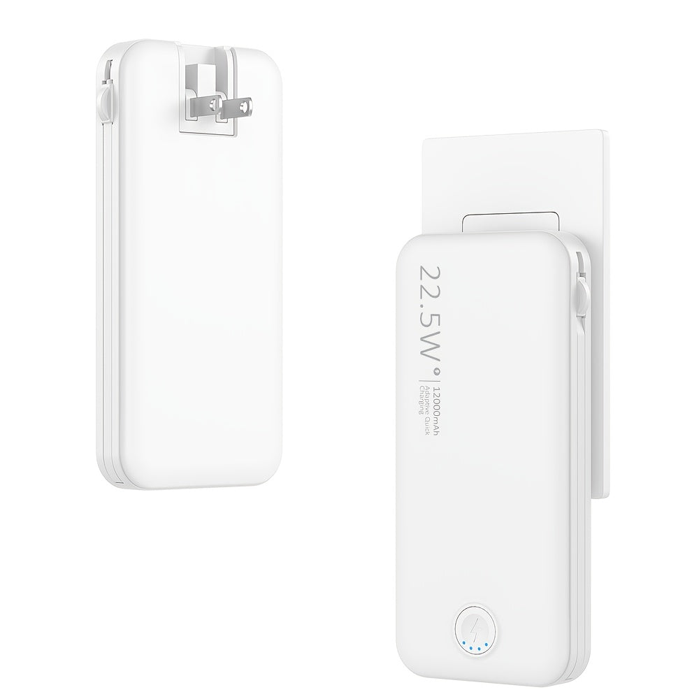 Portable Charger 12000mAh Power Bank with AC Wall Plug, PD20W Fast Charging, Dual USB-C Ports & 2 Cables, 36V Safe Lithium-Polymer Battery Pack for Phones, Tablets, Smartphones, Phone Charger