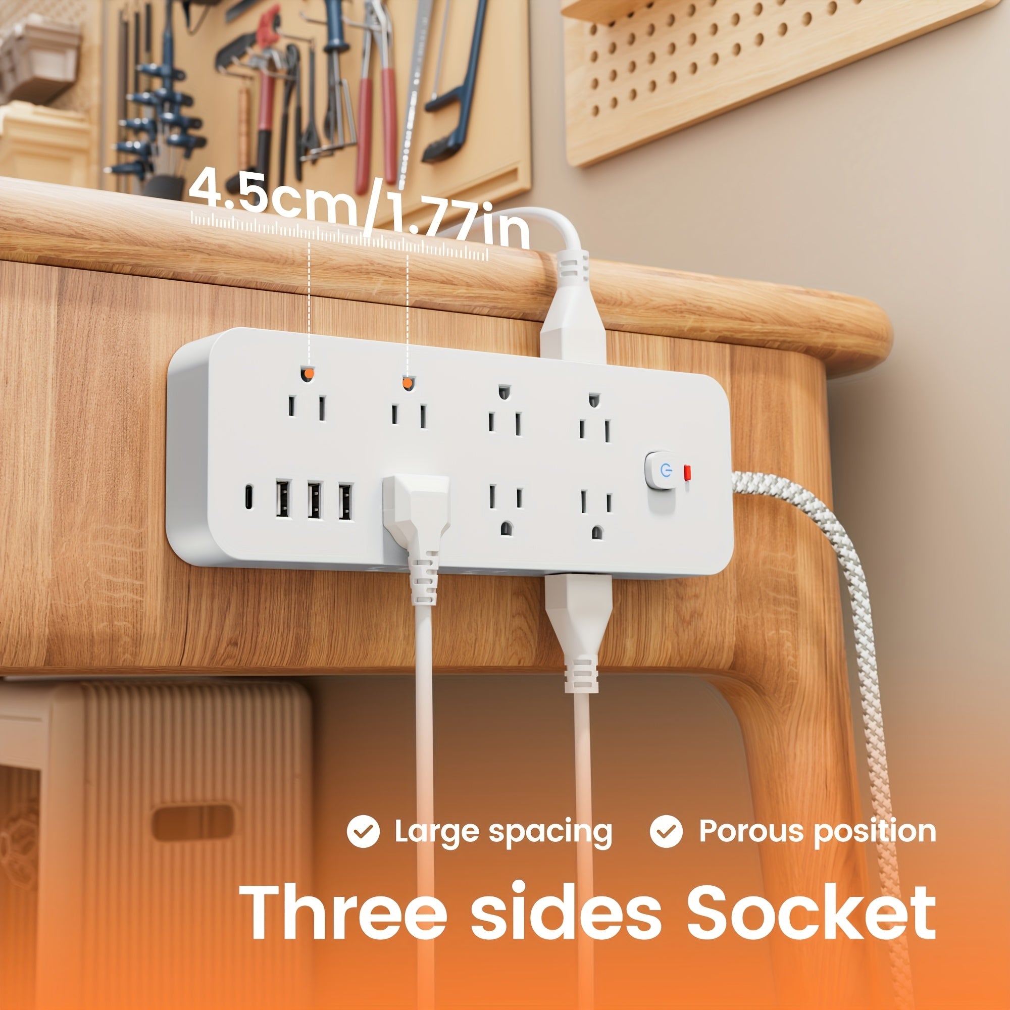 [Surge Protector Power Strip] 18-in-1 Surge Protector Power Strip | 14 AC Outlets, 3 USB Ports, Smart Plug & Side Plug Design - 4-Foot Braided Extension Cord with Overload Protection, US Plug, 110-130V for Home, Office, Travel, Charging Devices, Home Cha