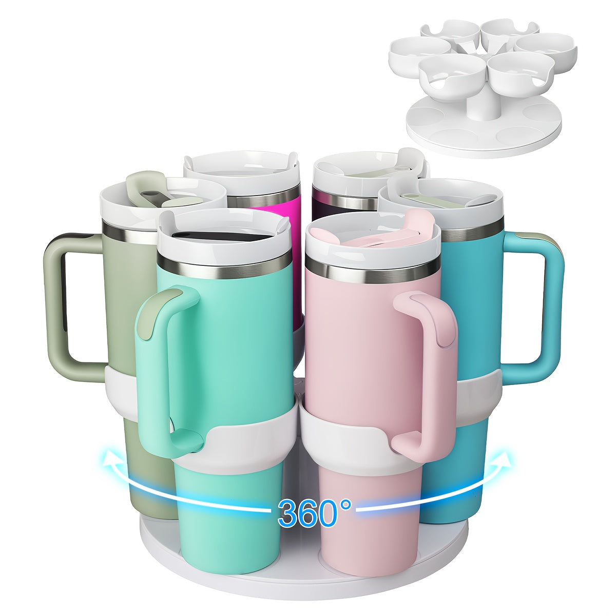 [40oz Water Cup Organizer] 40-Ounce Water Cup And Bottle Organizer with Handle | Rotating Cup Holder, 6 Compartments for Bottle Storage, Suitable for Cabinet And Kitchen Organization