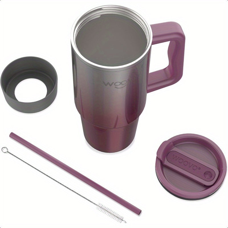 30oz Insulated Tumbler with Handle & Straw - Double Wall Stainless Steel Travel Mug, BPA-Free Reusable Coffee Cup with Splash-Proof Lid, Keeps Drinks Hot/Cold for Hours, Gradient Red, Fits Car Cup Holders & Ergonomic Grip, Coffee Travel Mug, Everyday Hyd