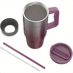 30oz Insulated Tumbler with Handle & Straw - Double Wall Stainless Steel Travel Mug, BPA-Free Reusable Coffee Cup with Splash-Proof Lid, Keeps Drinks Hot/Cold for Hours, Gradient Red, Fits Car Cup Holders & Ergonomic Grip, Coffee Travel Mug, Everyday Hyd