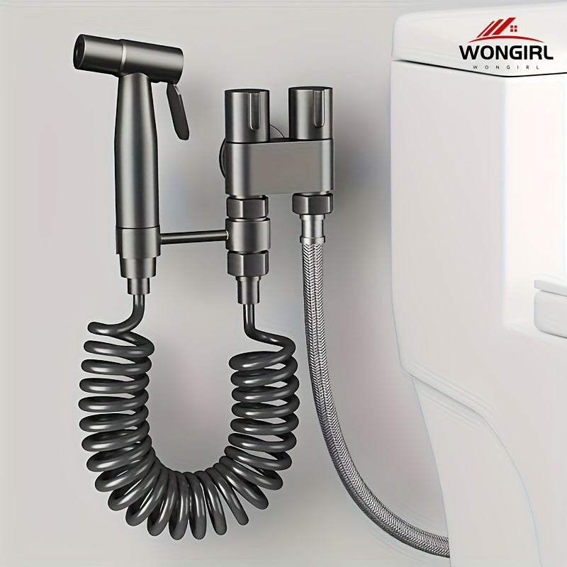 Water Outlet Angle Valve with Hand-Held Toilet Spray And Flexible Hose, Fashionable Design, Wall Mounted Toilet Cleaning Booster Washer, Stainless Steel Toilet Double Outlet Toilet Spray Gun, Fashionable Design of Accessories, Easy to Install Double