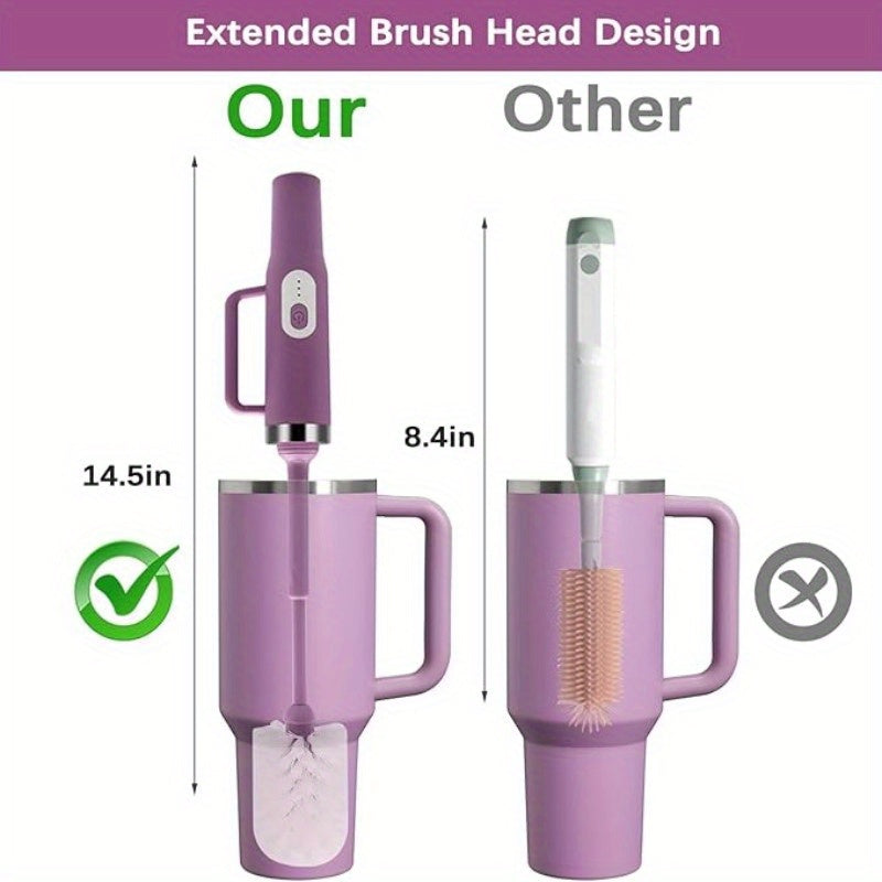 Electric Brush for Cleaning Water Bottles, Measuring 14, 8 Inches, Ideal for Various Containers Like Mugs, Water Cups, Glass Jars, And Stanley Cups, It Is Rechargeable, Features Two Speed Options, Includes a Straw Cleaning Brush, And Is Easy to Maintain