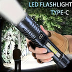 [Tactical Flashlight] 2 Packs Tactical Flashlight, Scalable USB Rechargeable, 5 Light Modes with COB Lamp, 200- 500m Adjustable Beam, ABS LED Ultra Bright Flashlight, Handheld Digital Flashlight, Suitable for Family Camping, Fishing, Hunting, Cycling, Em