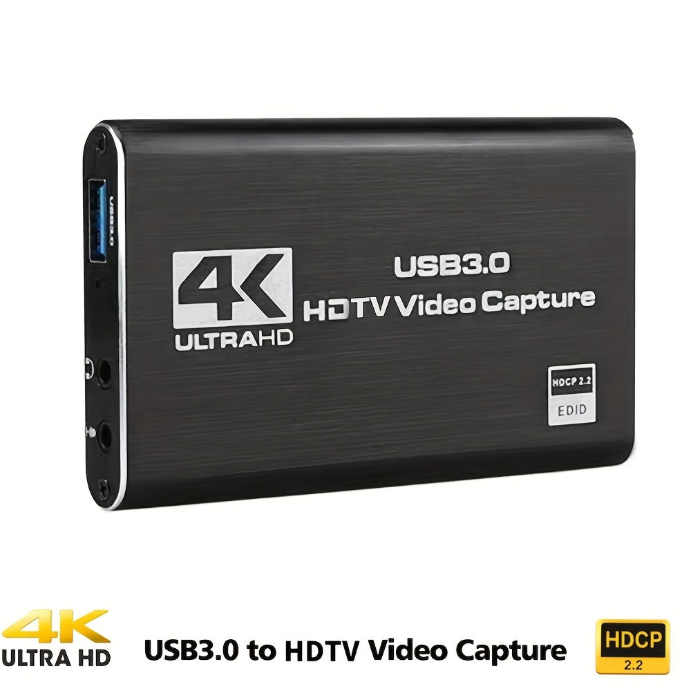 1pc 4K Ultra HD USB 3.0 Video Capture Card, 1080P 60fps HDTV Camera Recording Box, Live Streaming Grabber Recorder with Miniusb Connector, Female to Male, USB Powered, Operating Voltage ≤36V - Model Year 2023, HDTV Recording|Portable Video Recorder|Durab