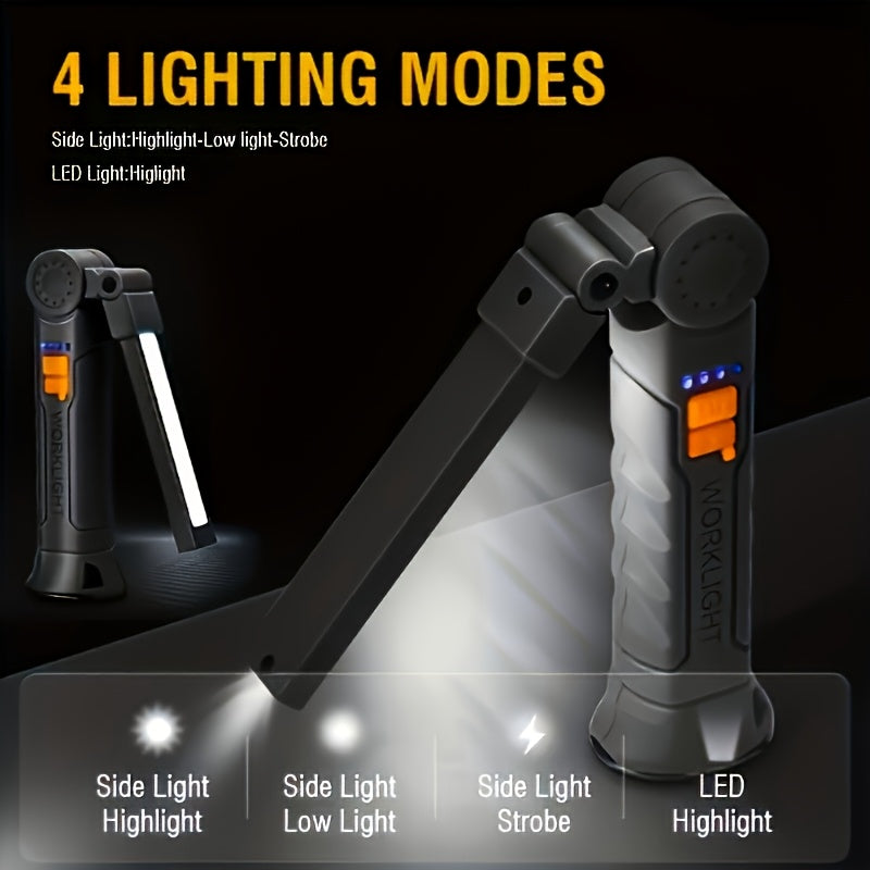 4pcs LED Work Light with Magnetic Base, USB Multi-Function 4 Modes Lighting, Rechargeable High Brightness Flashlight Workshop Maintenance Lamp, 360° Rotating, Multipurpose Repair, Outdoor, Christmas Gift, Men'S Tool Present