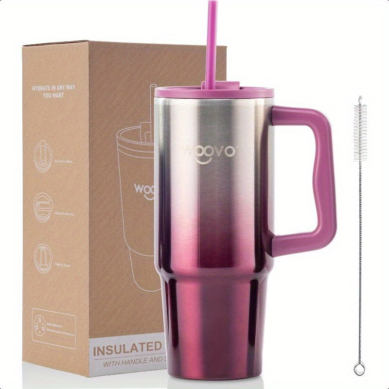 30oz Insulated Tumbler with Handle & Straw - Double Wall Stainless Steel Travel Mug, BPA-Free Reusable Coffee Cup with Splash-Proof Lid, Keeps Drinks Hot/Cold for Hours, Gradient Red, Fits Car Cup Holders & Ergonomic Grip, Coffee Travel Mug, Everyday Hyd