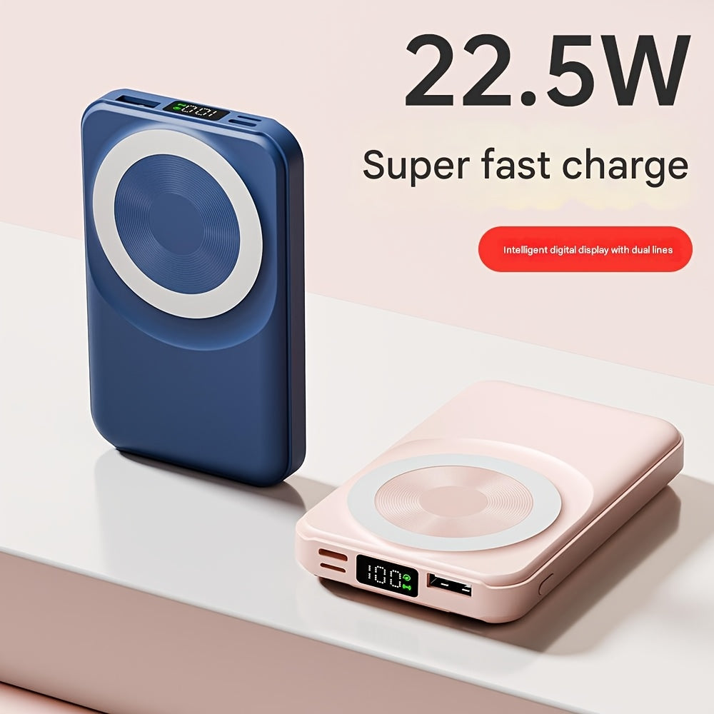 Mini Magnetic Power Bank with Stand, 20000mAh Wireless Portable Charger with LED Battery Display, Wired 20W Fast Charging Battery Pack, Compatible with, for iPhone 16/ 15/ 14/ 13/ 12 Series for SamSung for Android, Comes with USB C Charging Cable