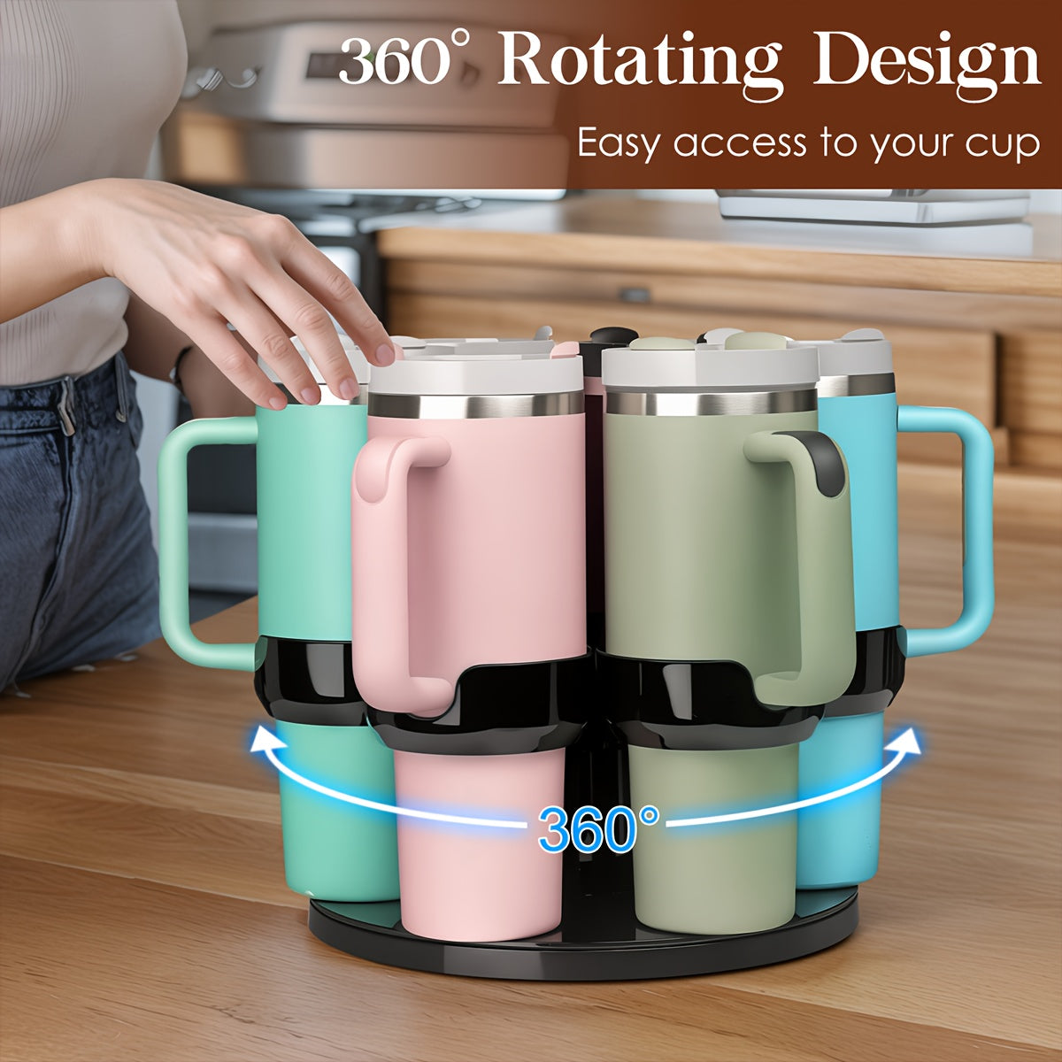 [40oz Water Cup Organizer] 40-Ounce Water Cup And Bottle Organizer with Handle | Rotating Cup Holder, 6 Compartments for Bottle Storage, Suitable for Cabinet And Kitchen Organization