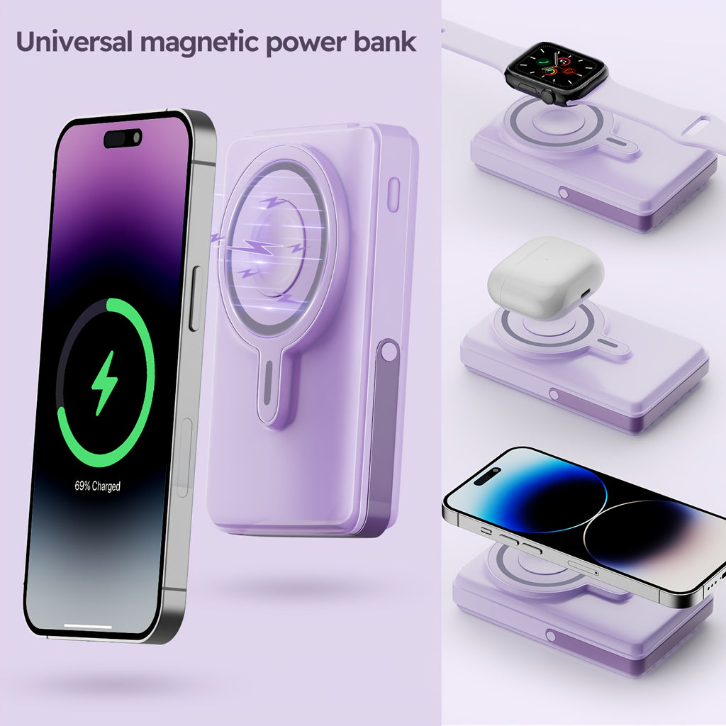 MPATIBY 10000mAh Wireless Fast Charging Power Bank Magnetic Charging Power Portable Phone Charger Mobile Power with Phone Holder