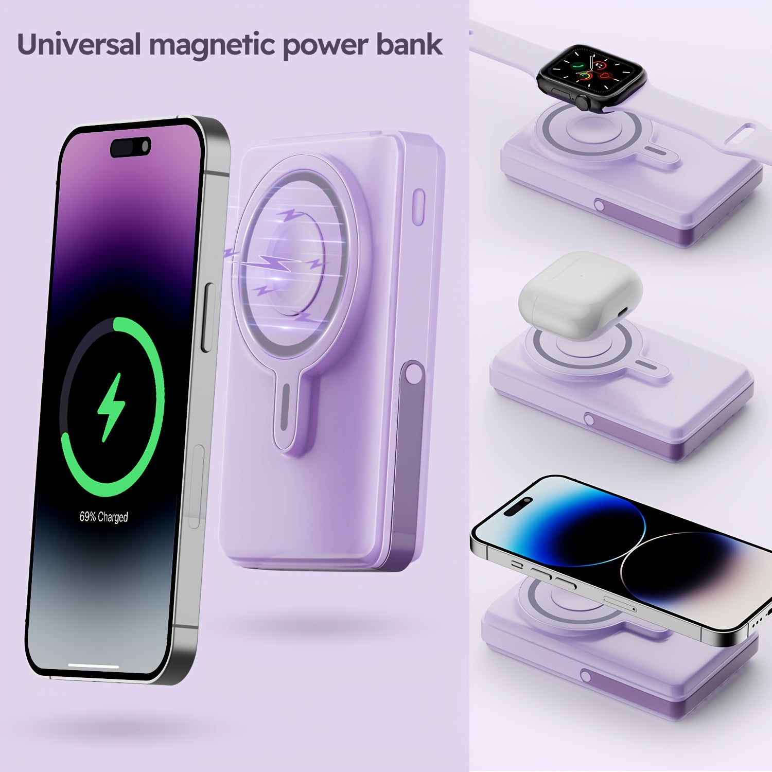 MPATIBY 10000mAh Wireless Fast Charging Power Bank Magnetic Charging Power Portable Phone Charger Mobile Power with Phone Holder