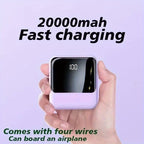 Compact and Portable Large Capacity Fast Charging Mobile Power Bank with 4 Cables, 20000 MAh Lanyard Design, Mini Power Bank