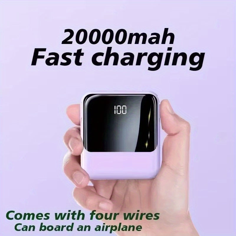 Compact and Portable Large Capacity Fast Charging Mobile Power Bank with 4 Cables, 20000 MAh Lanyard Design, Mini Power Bank