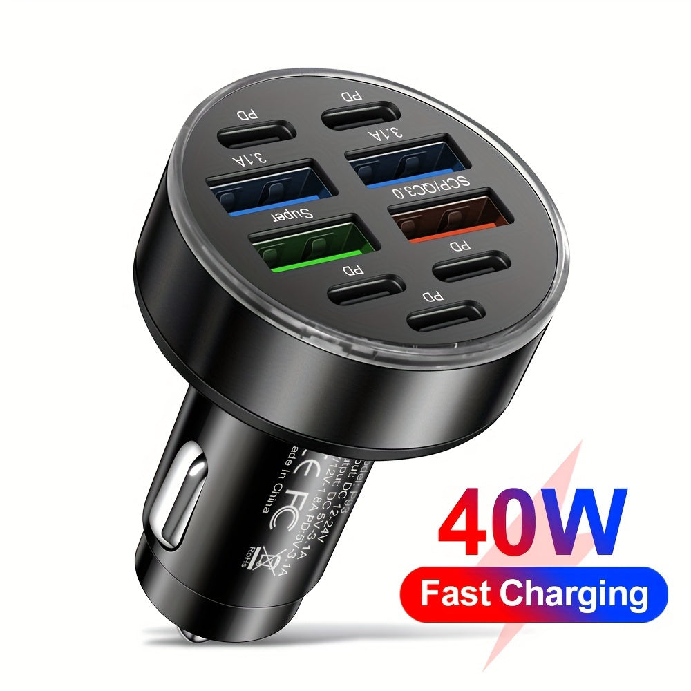 KAXOE 9 Port 5 PD 4 USB Fast Charging Car Phone Charger Portable Charger Car USB Charger PD+QC3.0 Compatible with iPhone for Samsung