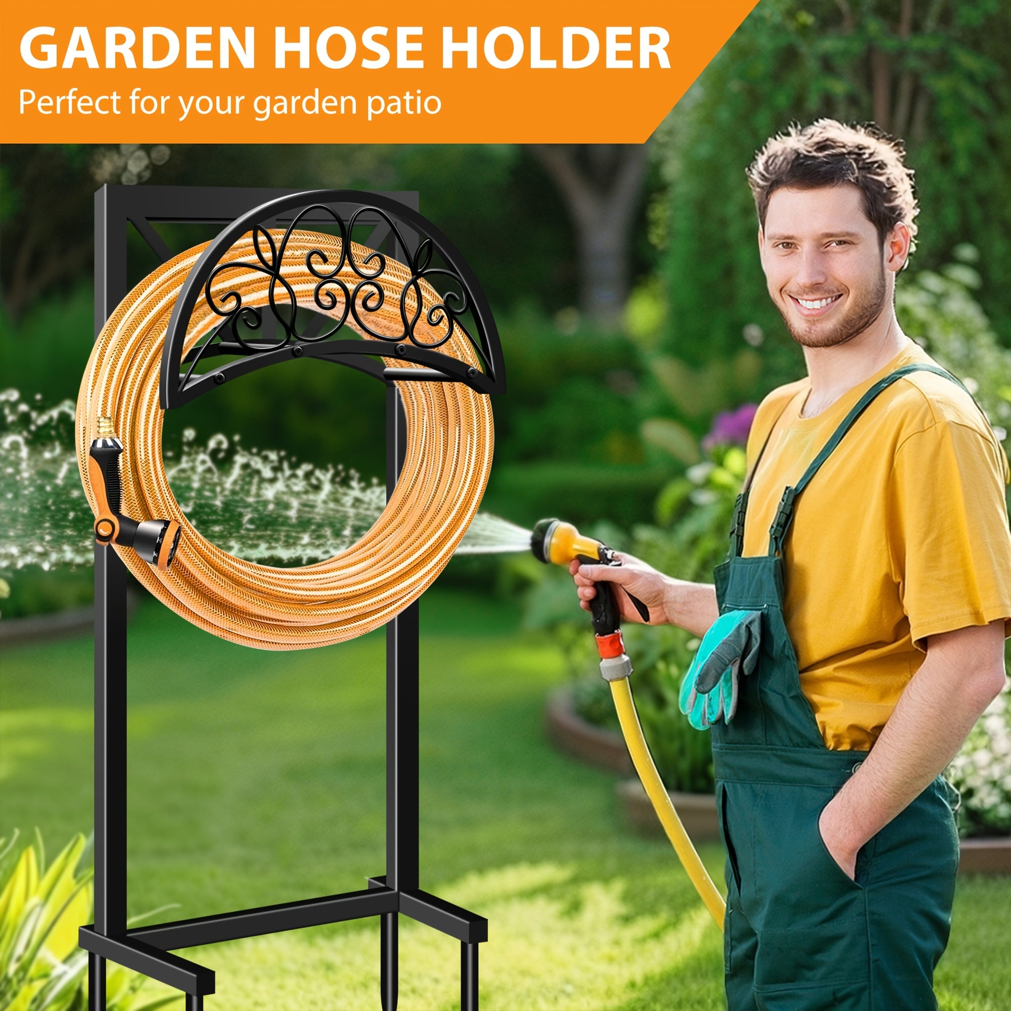 1pc Metal Garden Hose Holder, Outdoor Water Hose Holder with Hose Reel, Easy to Assemble, Detachable Design for Convenient Storage, for Outdoor, Garden, Patio Lawn, Black