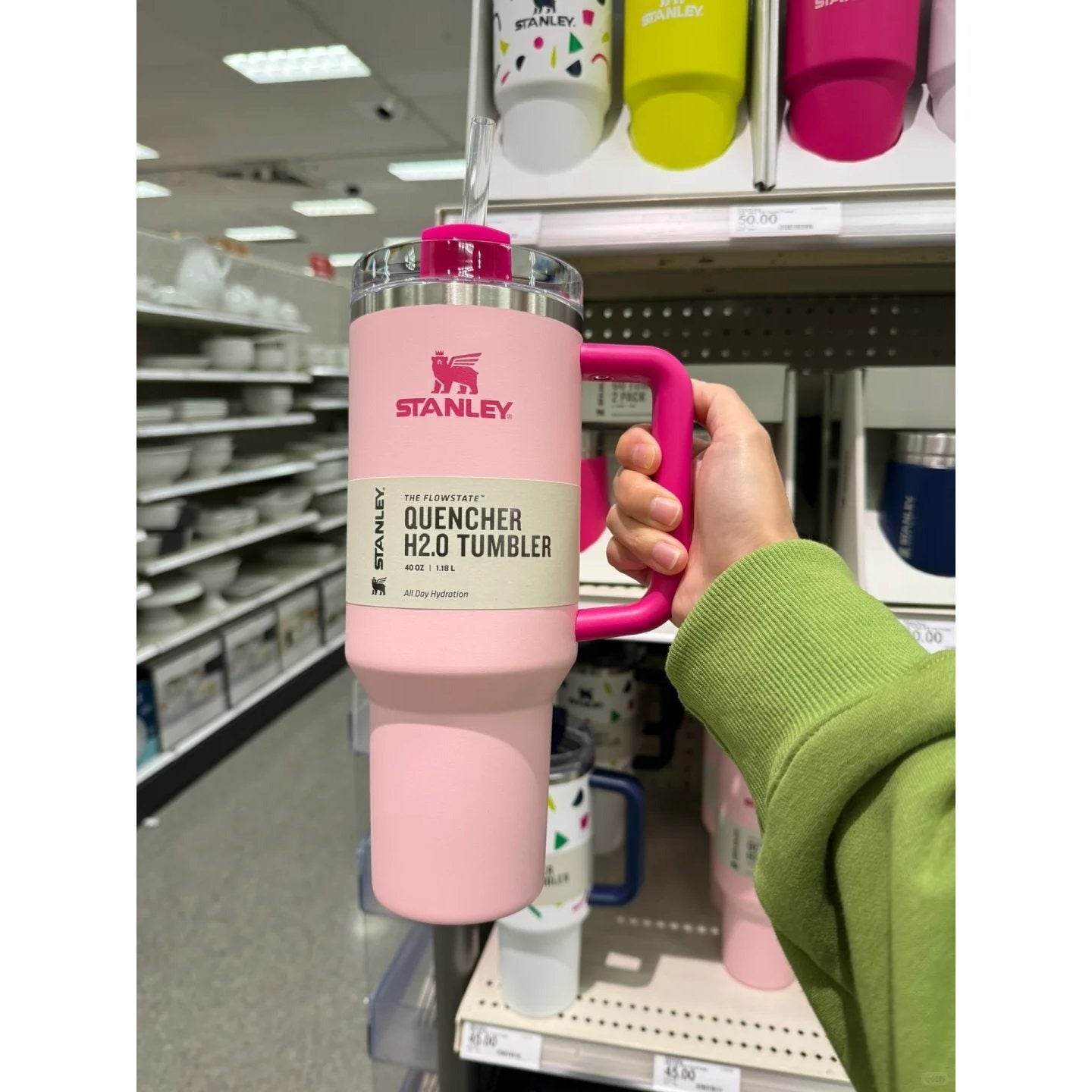 STANLEY Quencher H2.0 Tumbler with Handle and Straw 40 oz | Flowstate 3-Position Lid | Cup Holder Compatible for Travel | Insulated Stainless Steel Cup | BPA-Free | pink