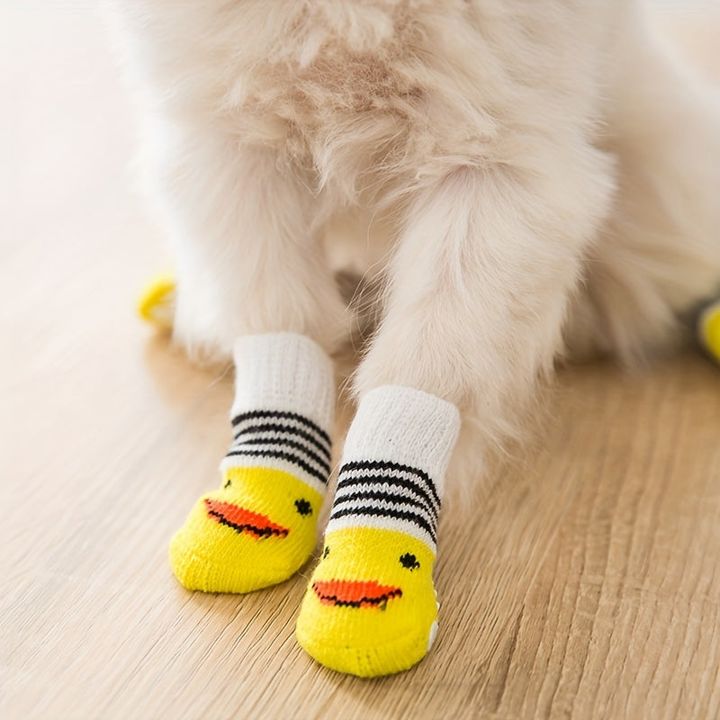 4pcs Cute Cartoon Pattern Pet Socks, High-end Non-slip Bottom Socks, Dog Foot Cover
