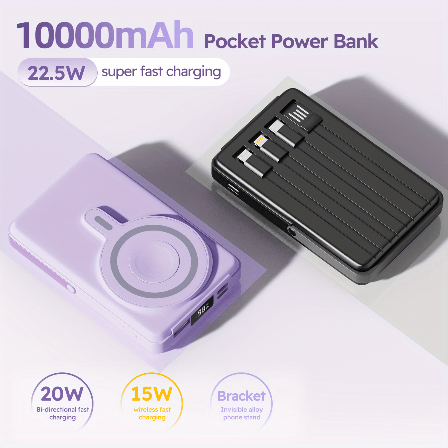 MPATIBY 10000mAh Wireless Fast Charging Power Bank Magnetic Charging Power Portable Phone Charger Mobile Power with Phone Holder