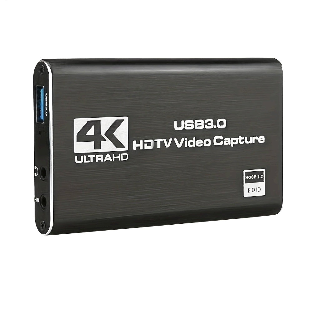 1pc 4K Ultra HD USB 3.0 Video Capture Card, 1080P 60fps HDTV Camera Recording Box, Live Streaming Grabber Recorder with Miniusb Connector, Female to Male, USB Powered, Operating Voltage ≤36V - Model Year 2023, HDTV Recording|Portable Video Recorder|Durab