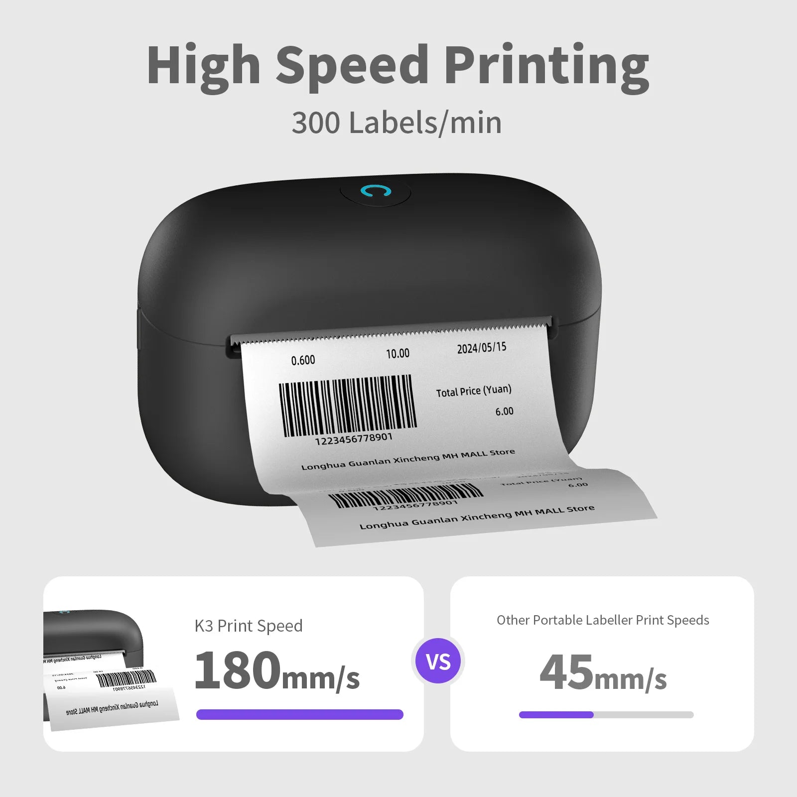 Label Maker Portable Thermal Lable Printer Bluetooth Sticker High Speed Printing 300nim with 1roll Stickable Label Paper USB