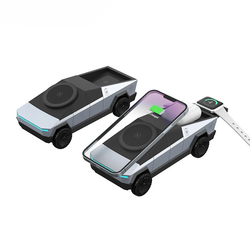 Qi2 3 in 1 Desktop Wireless Charger for Apple Cybertruck Exterior for IPhone (15W),Apple & Samsung Watch(2.5W), Earbuds (5W)