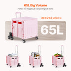 Foldable Cart with Stair Climbing Wheels Collapsible Rolling Crate 65L