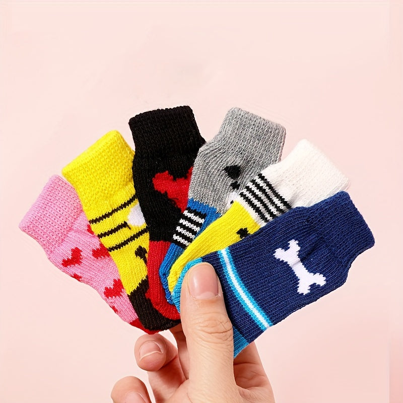 4pcs Cute Cartoon Pattern Pet Socks, High-end Non-slip Bottom Socks, Dog Foot Cover