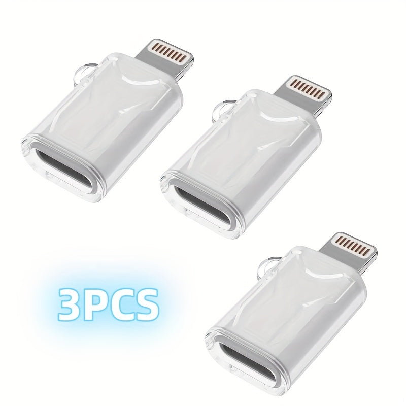 3pcs Type-C to Lightning Adapter for iPhone with Transparent Protective Case, Supports Charging and Data Transfer