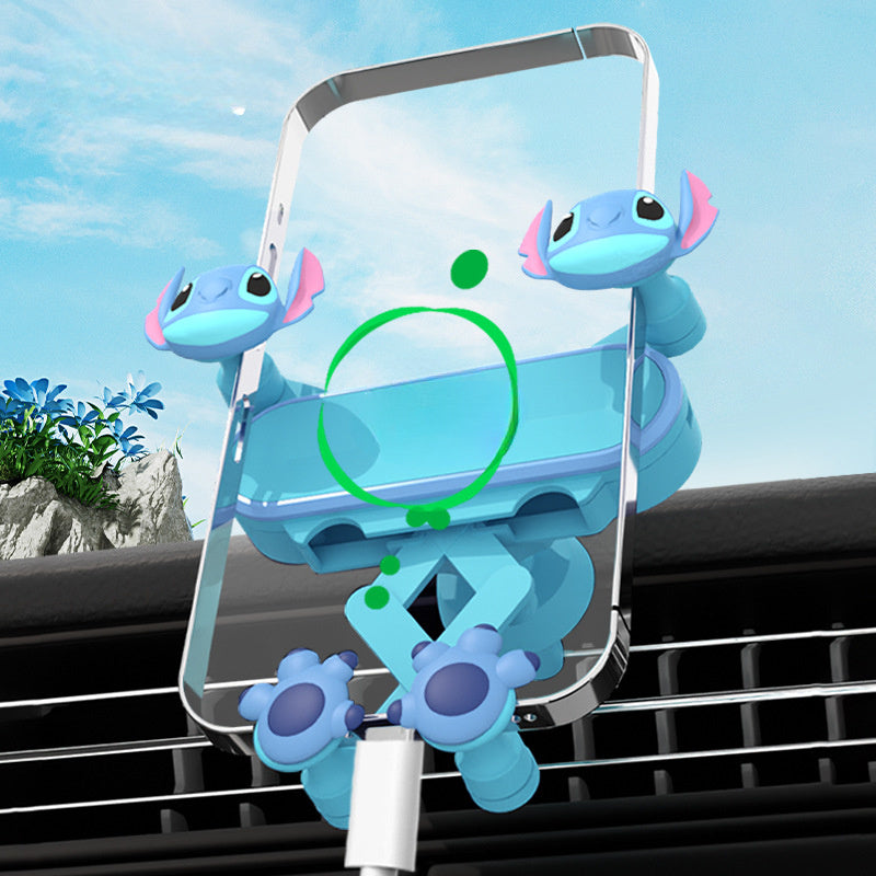 Stitch Car Phone Holder, Gravity Sensing Auto-Clamping Air Vent Mount, Adjustable Smartphone Bracket, ABS Material, No Battery Required, Vehicle Accessory for Navigation and Entertainment, Stitch Car Decor