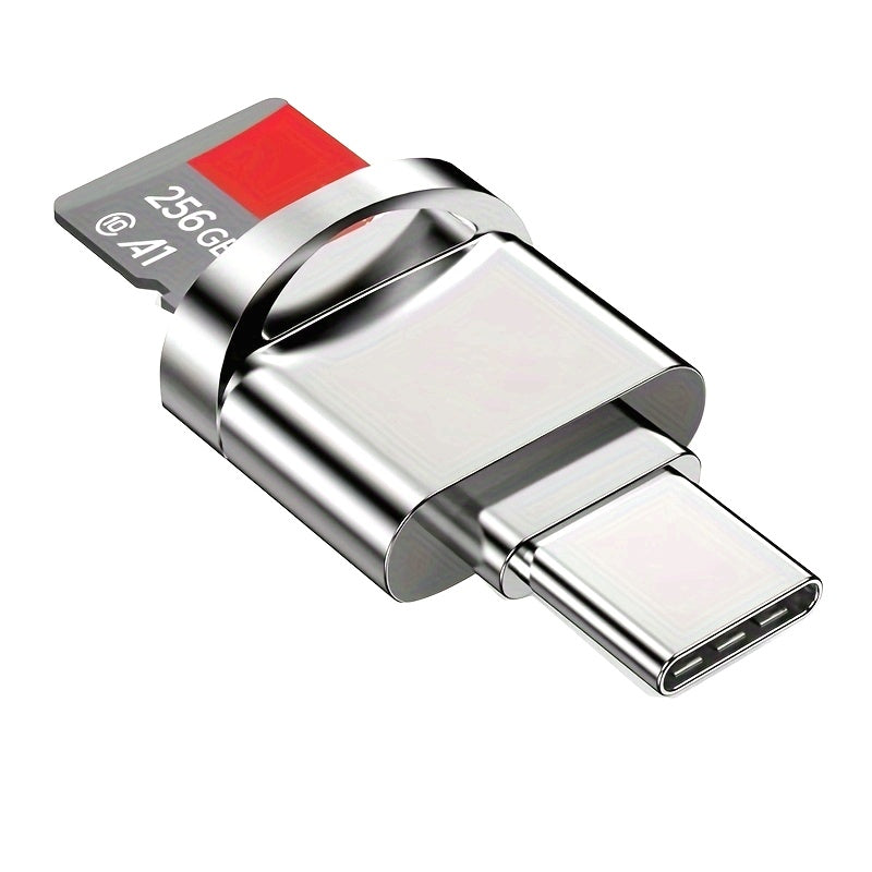 Dual USB-C & USB Card Reader for SD & TF Cards - High-Gloss Metallic Finish - 256GB Capacity - Compatible with MacBook, Samsung Galaxy, Laptops & More, Portable Data Transfer|Sleek Metallic Design|Highgloss Finish