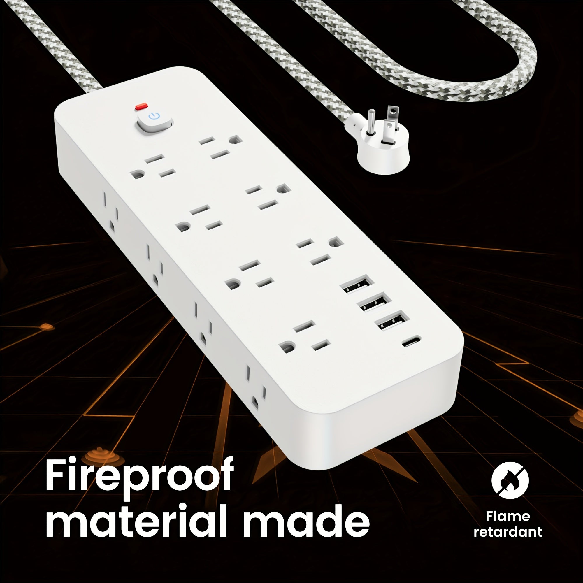 [Surge Protector Power Strip] 18-in-1 Surge Protector Power Strip | 14 AC Outlets, 3 USB Ports, Smart Plug & Side Plug Design - 4-Foot Braided Extension Cord with Overload Protection, US Plug, 110-130V for Home, Office, Travel, Charging Devices, Home Cha