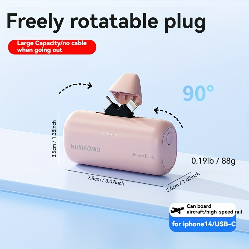 Portable Charger For IPhone With 2-in-1 Connector, 5000mAh Small Power Bank, Smart LCD Battery Digital Display, 5V-2A Charging For IPhone 16/15/14/13/12/11/for Samsung S25/24/Xiaomi/oppo