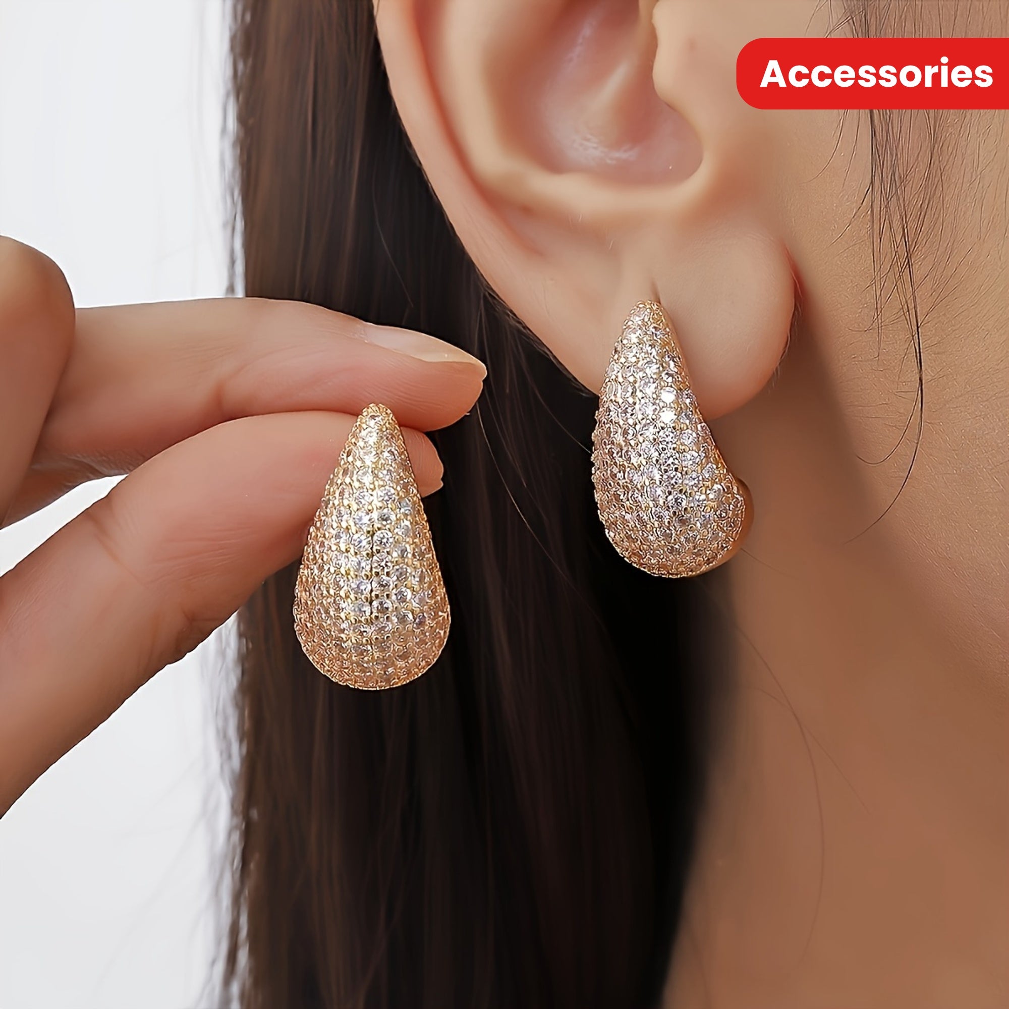 A Luxurious Pair Of Geometric Teardrop Earrings, Featuring A Stylish And Sparkling Micro-inlaid Zirconia Copper Design, Exuding A Sense Of High-end European And American Fashion For Daily Parties And Accessories.
