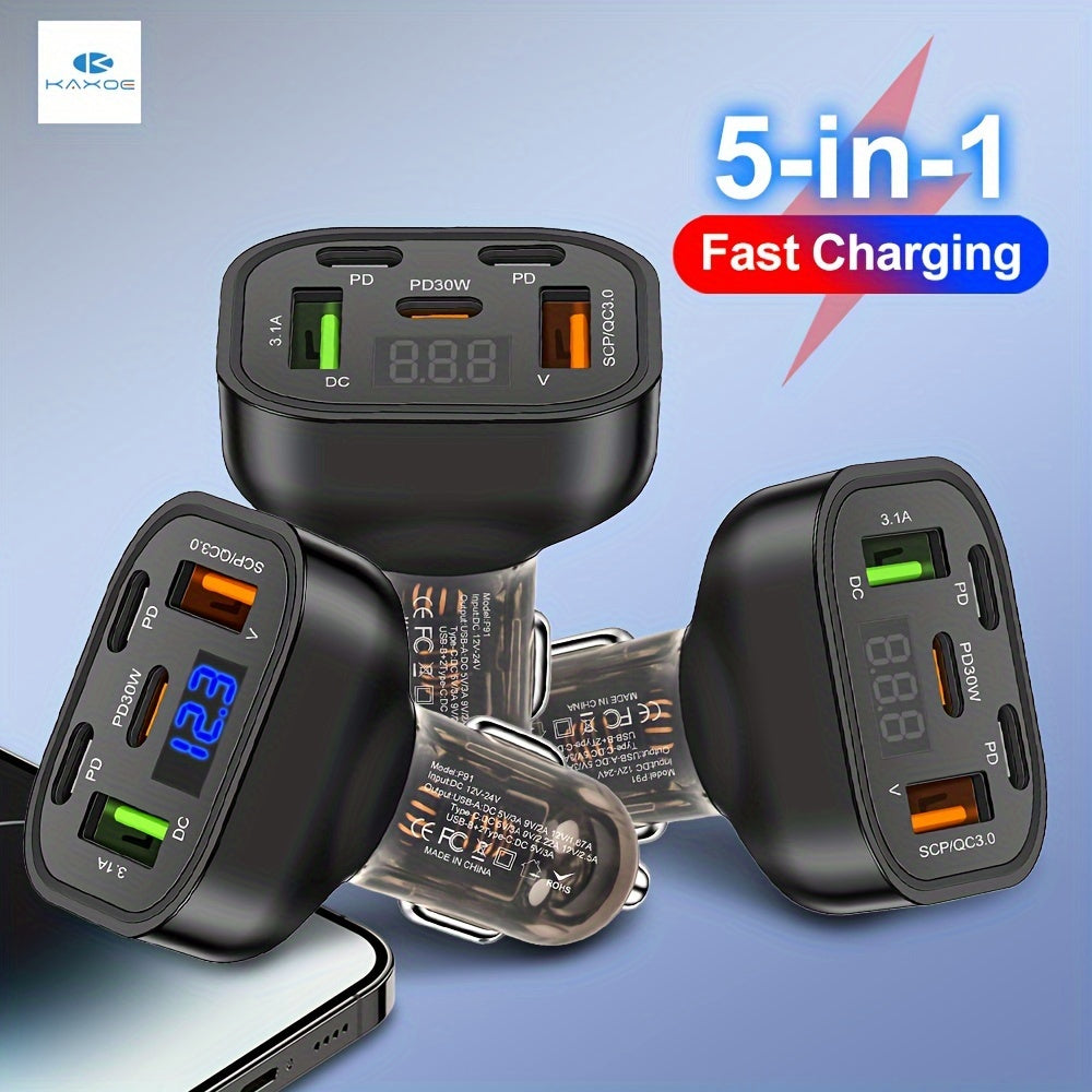 KAXOE 3 pcs 5 in 1 Car Phone Charger Fast Charger Phone Charger Adapter USB Phone Charger PD Type-C Car Charger for iPhone for Samsung