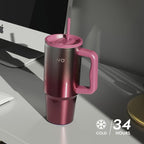 30oz Insulated Tumbler with Handle & Straw - Double Wall Stainless Steel Travel Mug, BPA-Free Reusable Coffee Cup with Splash-Proof Lid, Keeps Drinks Hot/Cold for Hours, Gradient Red, Fits Car Cup Holders & Ergonomic Grip, Coffee Travel Mug, Everyday Hyd