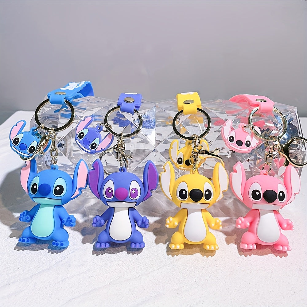 Stitch Silicone Keychain - Cute Blue Cartoon Character with Pink Ears, Perfect for Women and Men Fans, 5cm Keyring with Dangling Charm, Ideal for Keys and Accessories, Cute Keychain|Playful Design|Silicone Construction, Stitch Accessories