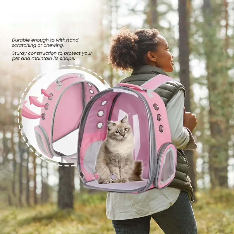 Transparent Cat Backpack Carrier - with Clear Front Window, Ventilation Holes & Secure Zipper Closure, Lightweight PC Material Pet Backpack - for Travel, Vet Visits, Everyday Use - Safe & Portable Cat Carrier for Indoor/Outdoor Cats
