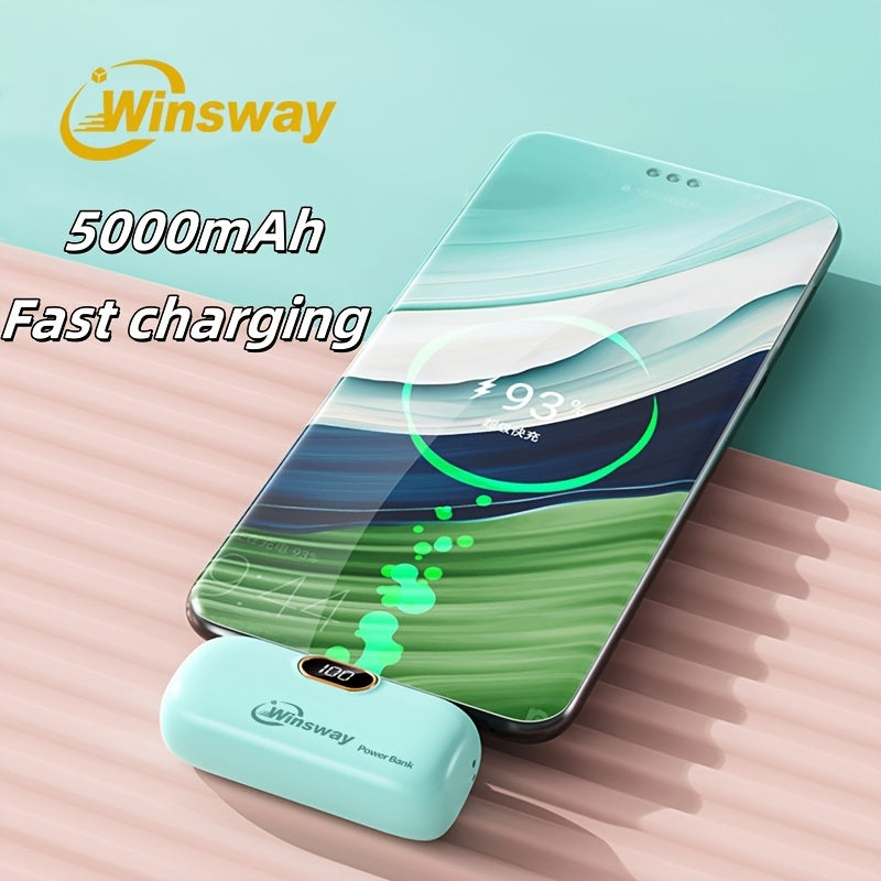 Winsway 5000mAh Portable Mobile Power Bank Type-C Capsule Wireless Fast Charging Compact Metal Tail Plug Upgrade Stable for Phone 16/16 Plus/15 Pro/15 Pro Max/Pad Pro/Android Phones