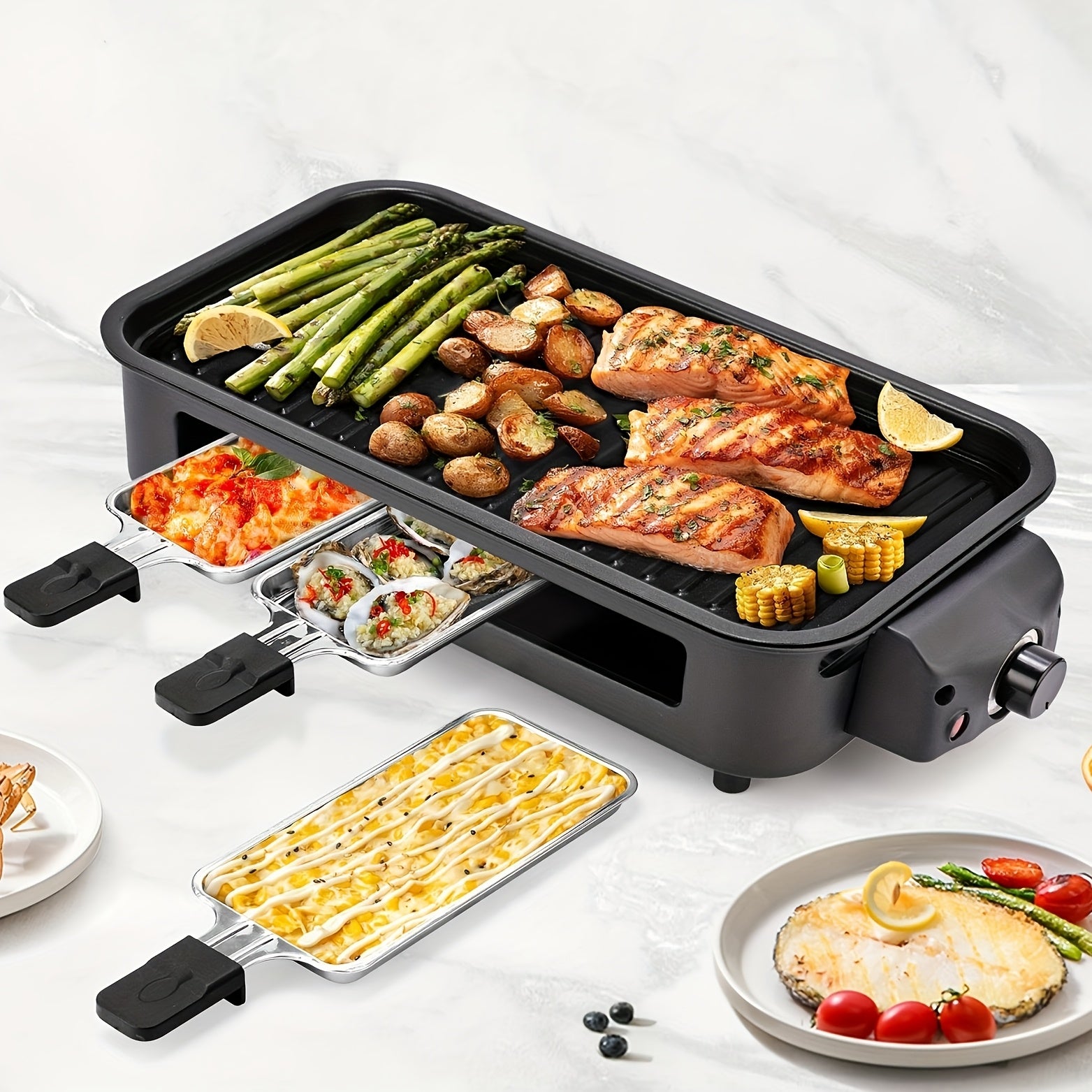 [Smokeless Electric Grill] Smokeless Electric Grill | Indoor Grill with Removable Non-Stick Plate, 1500W, Portable BBQ Grill, Electric Griddle, Dishwasher Safe, Hot Pot - Perfect Gift for Christmas, Kitchen Must Haves, Best Quality Items, Gifts, Gift Ide
