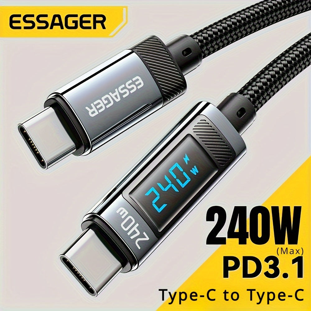 [Essager USB-C Cable] Essager 240W USB-C to USB-C Cable - PD 3.1 Fast Charge, Durable Braided Cord for MacBook Pro, Xiaomi, Laptops