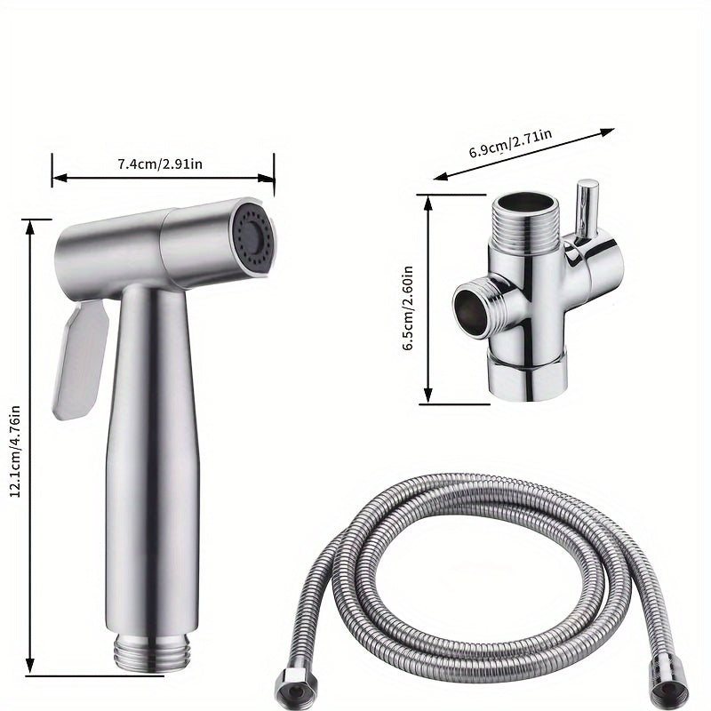 4pcs Stainless Steel Handheld Bidet Sprayer Set for Toilet - Easy Install, No-Drill Hook-On Design, High-Pressure Water Spray Gun for Bathroom Cleaning & Personal Hygiene, G1/2" Connector, Adjustable Pressure Control